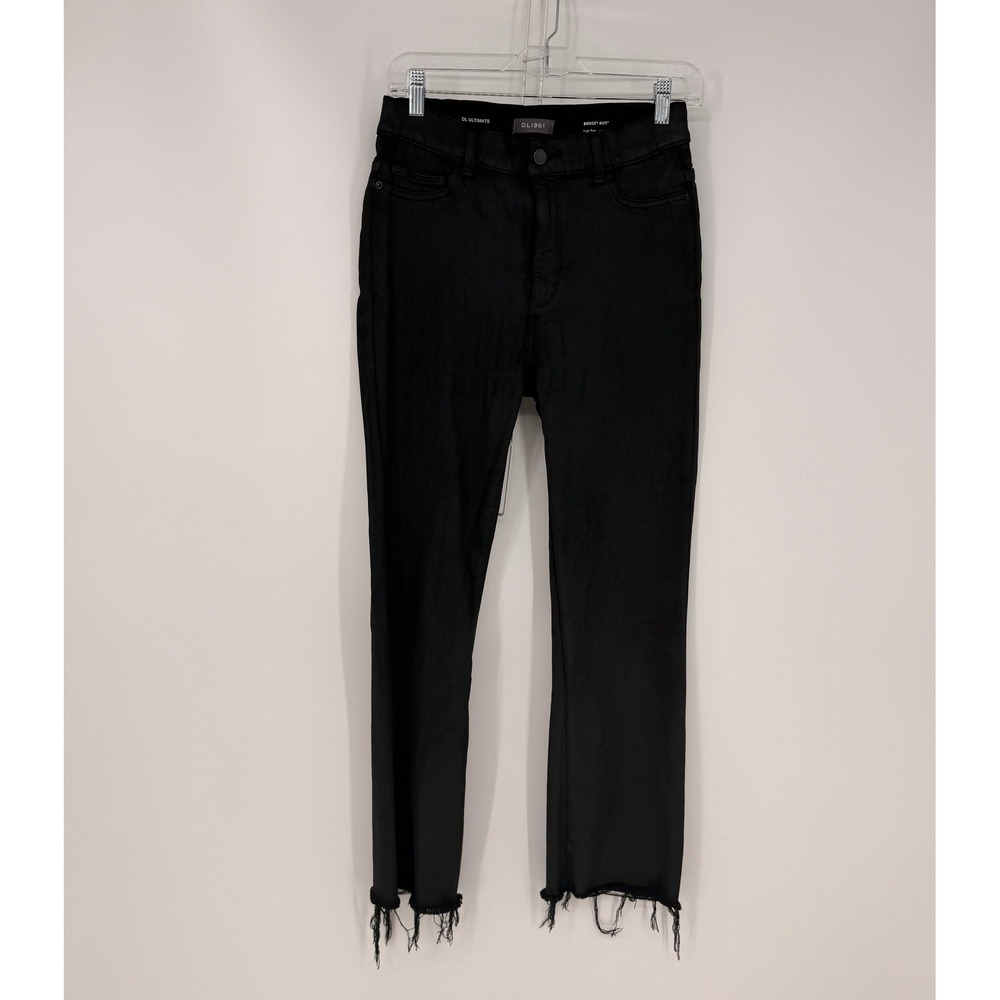 Bridget Boot Jeans W 29 Black Coated Raw High Rise Crop Dark Aesthetic Grunge